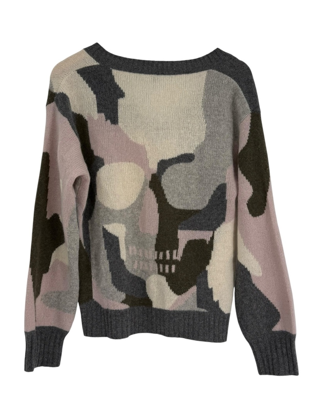 Skull Cashmere Womens Gray Pink 100% Cashmere Skull-Back Sweater Size M Pullover